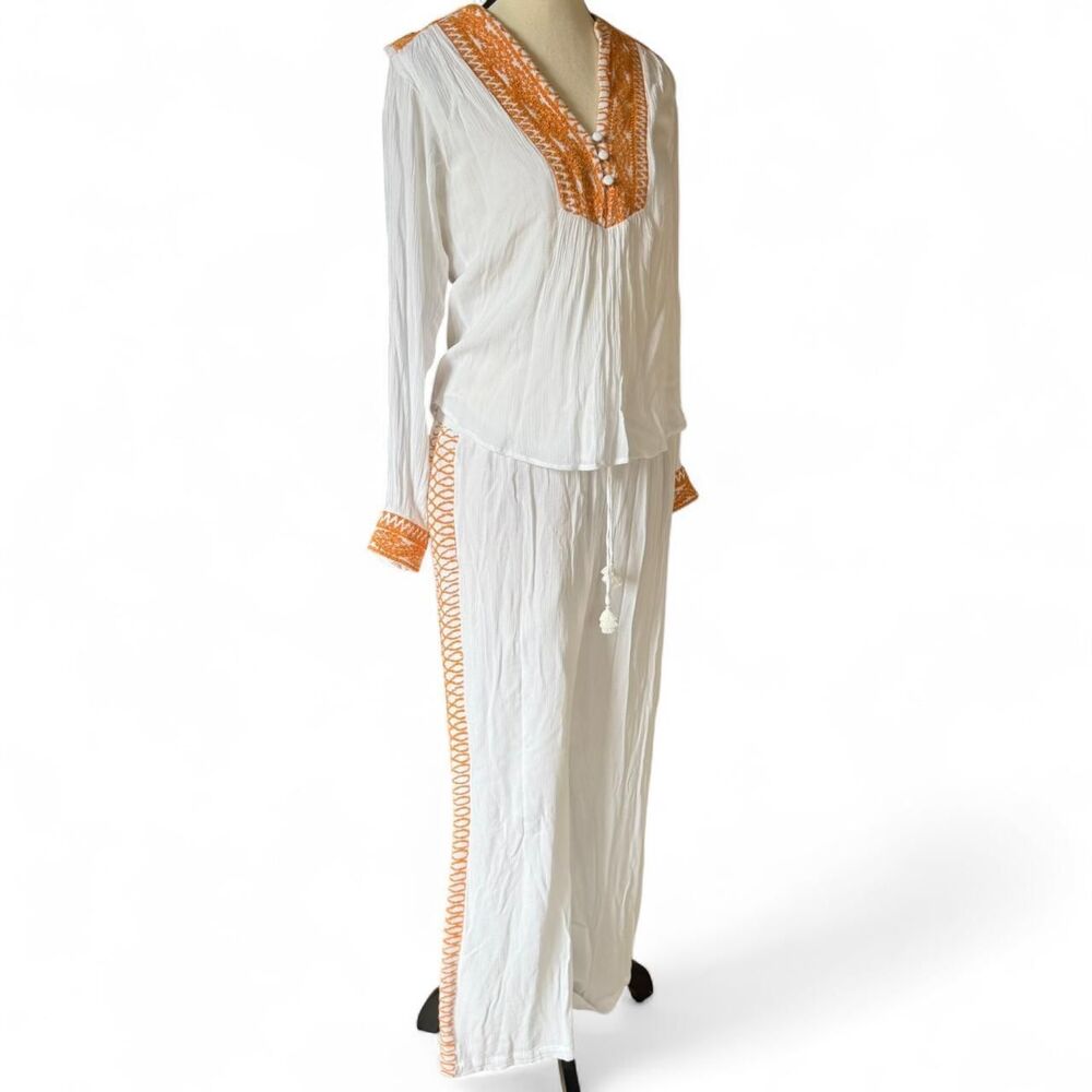 HALE BOB Women's Embroidered Cotton Top Pants Set, S/M Bohemian Minimalist